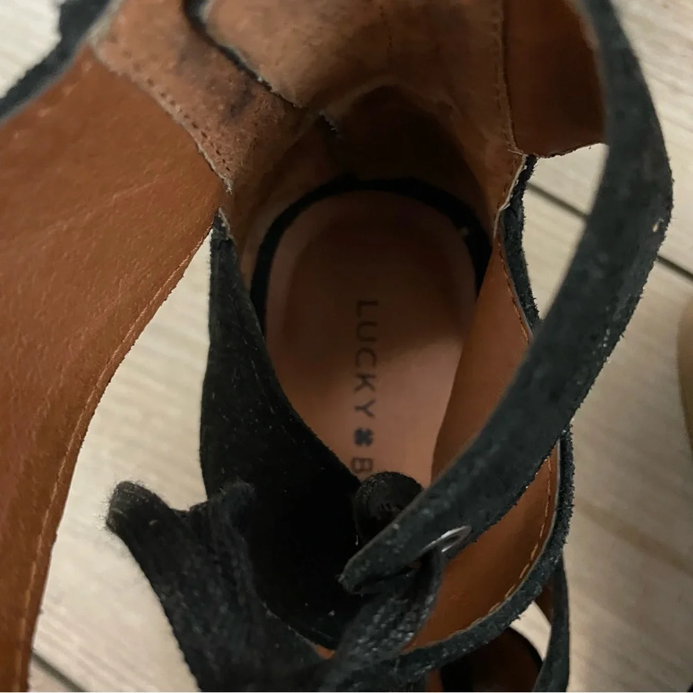 Lucky Brand Genevie Leather Lace Up Open Toe Block Heel Sandals‎